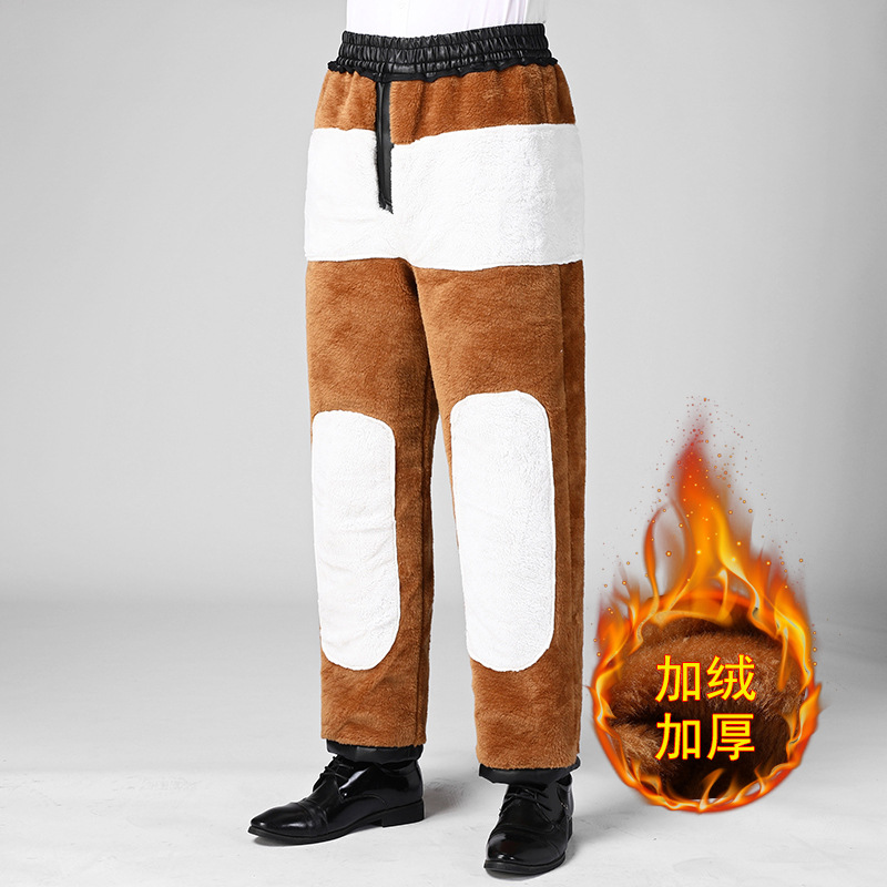 Men's Winter Fleece-Lined Thickened Waterproof Casual Pants for Delivery Riding and Driving, Warm and Loose Cotton Pants for Cold Protection
