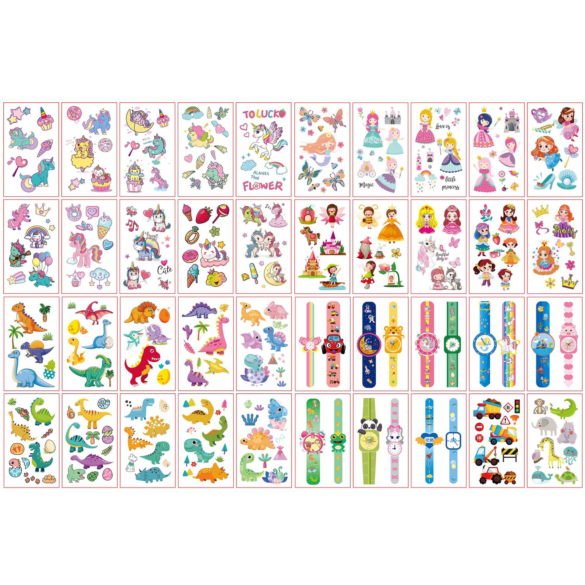 Cross-border supply children's cartoon unicorn tattoo stickers cute watch animal dinosaur Princess tattoo stickers in stock