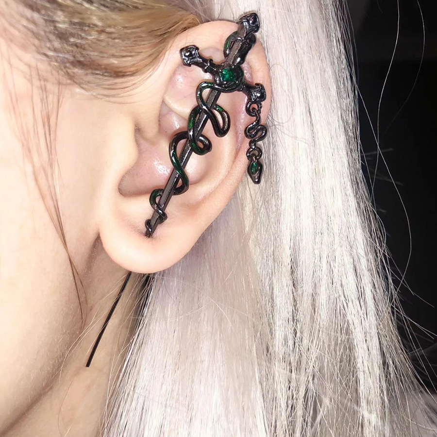 Cross-Border Dark Style Snake Winding Ear Hooks Slytherin Snake Courtyard Piercing Earrings Exaggerated Punk Earrings