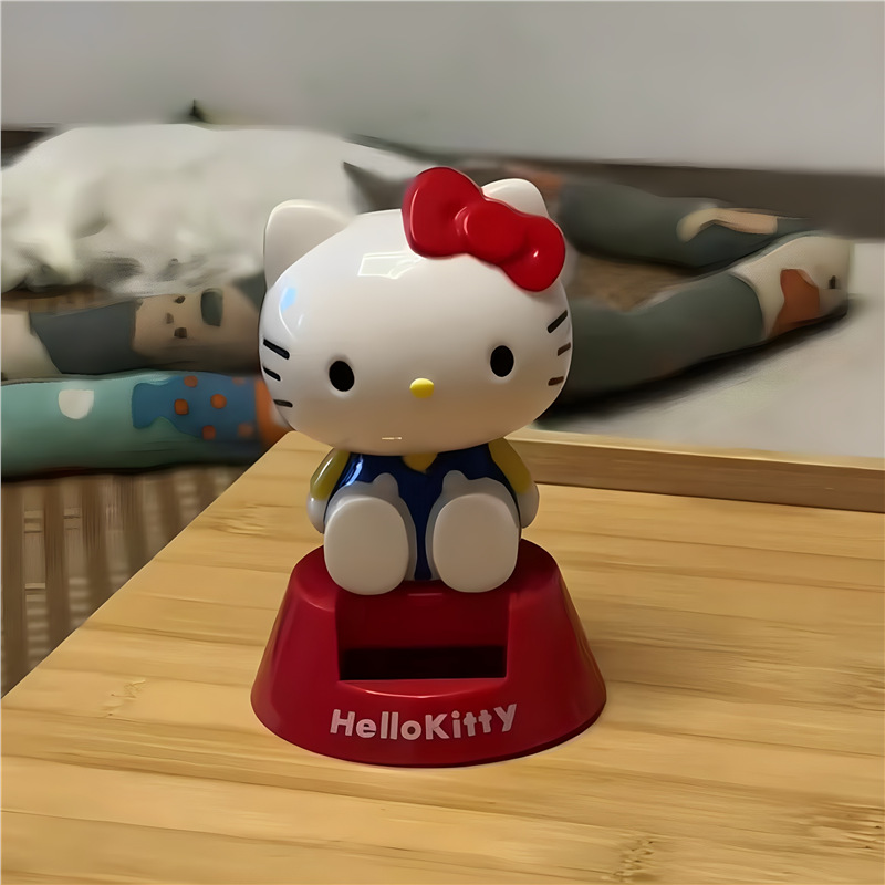 Hellokitty Car Ornaments Solar Hello Kitty Bobblehead Doll Central Control Decoration Car Interior Accessories
