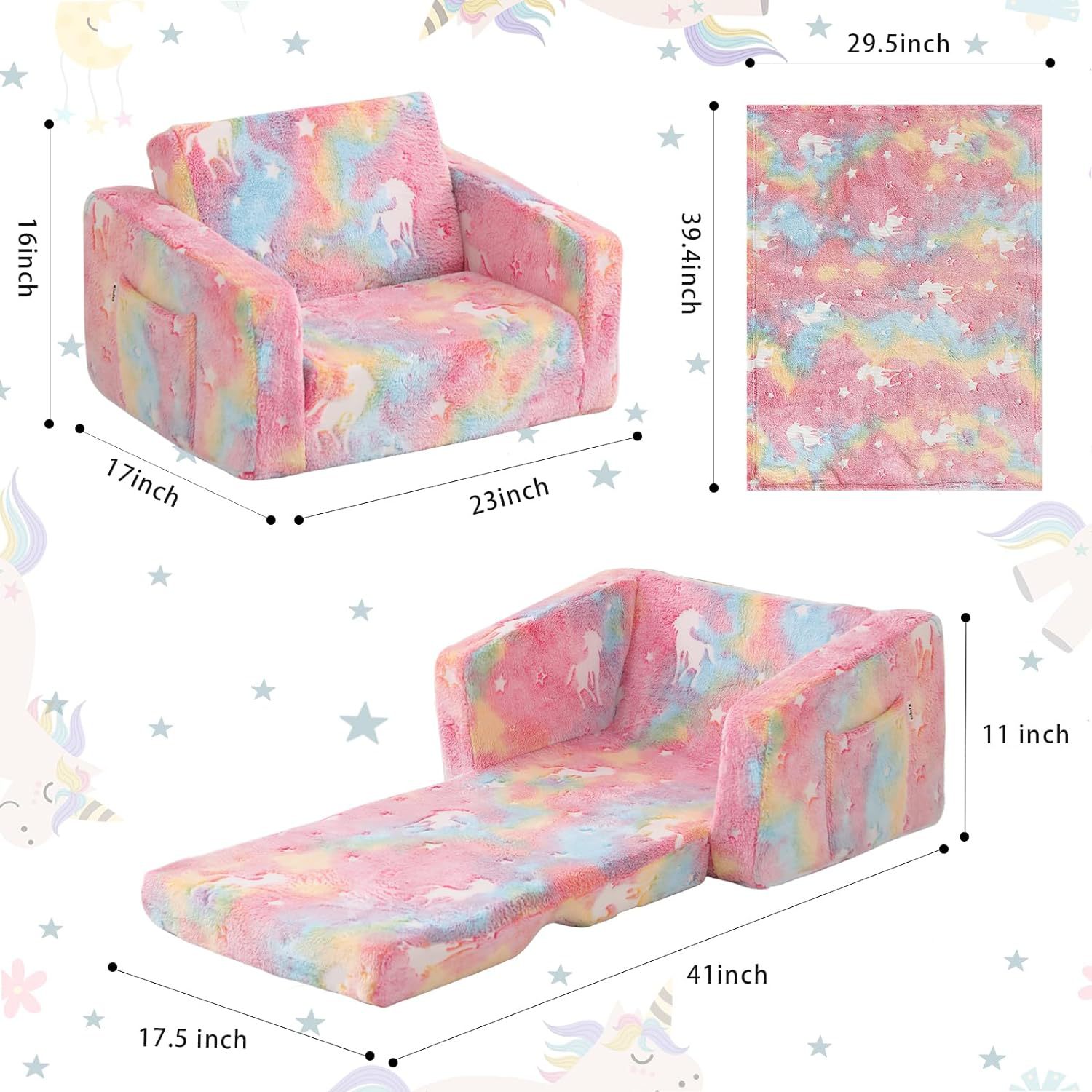 Cross-border Luminous Cartoon Children's Sofa Chair Flannel Printed Single Compressible Roll-up Sponge Star Sofa Chair