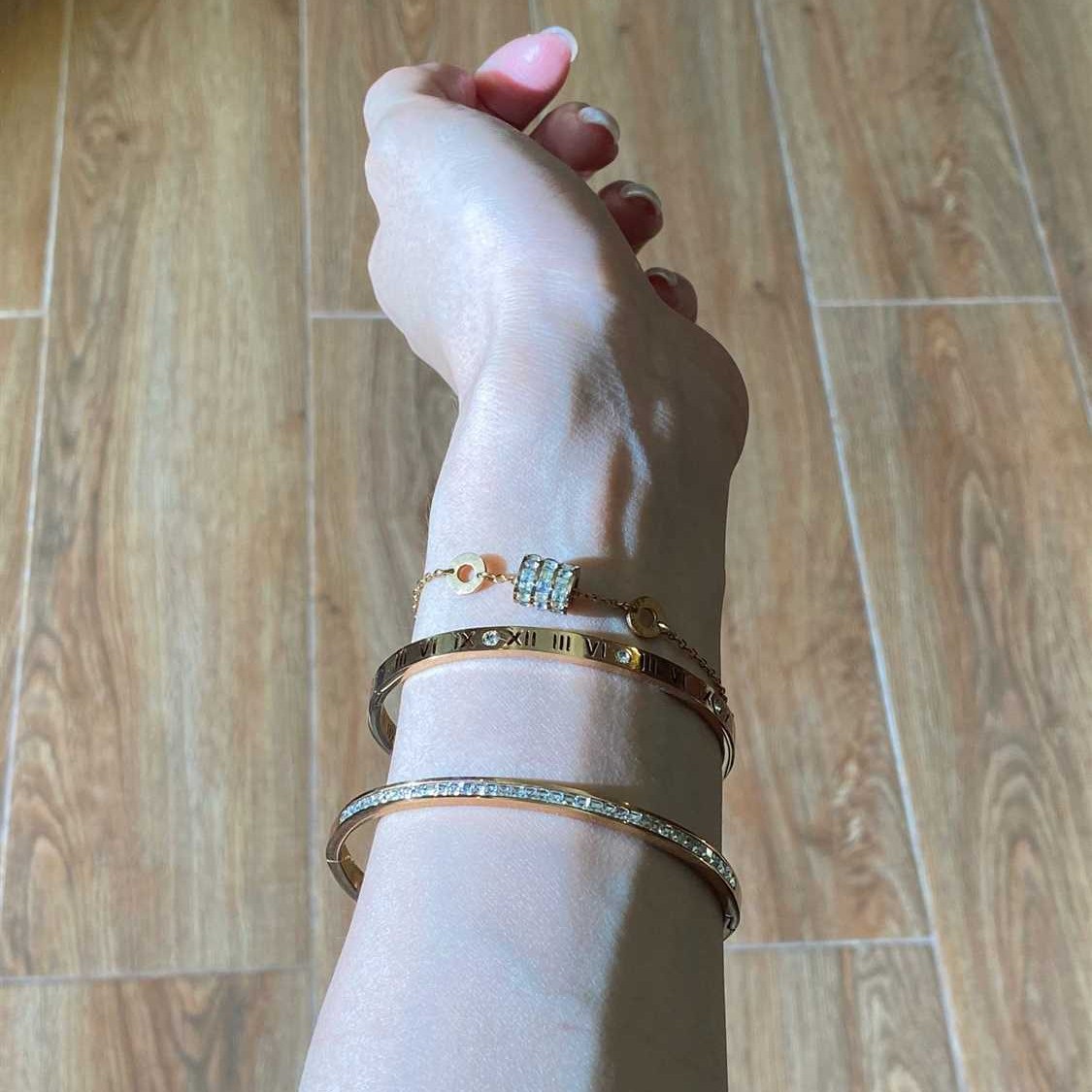 New Titanium Steel Non-Fading Roman Numeral Bracelet Ins Accessible Luxury High-End Stackable Flash Diamond Small Waist Bracelet