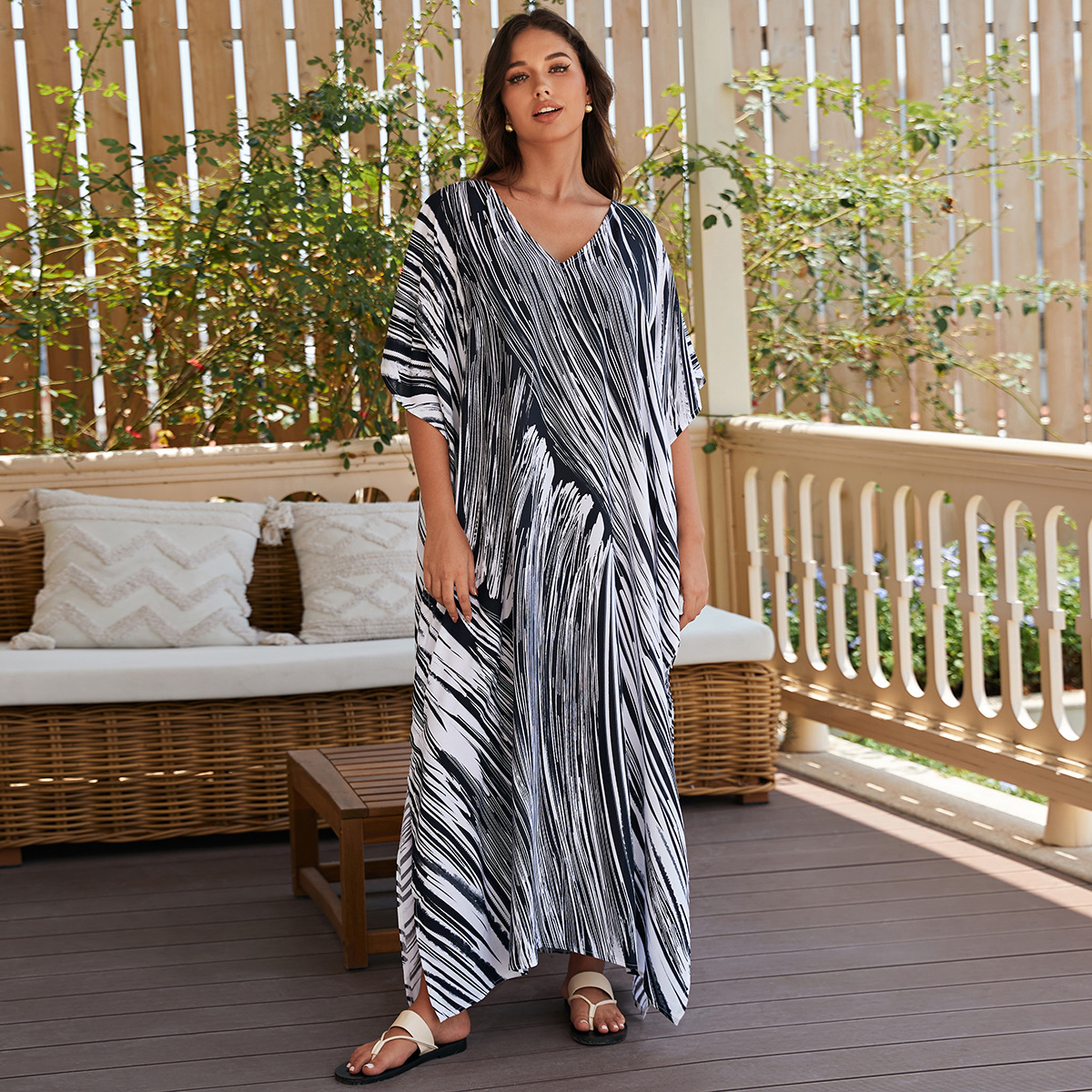 Beach Cover-Up Rayon Positioning Printed Holiday Home Robe Cross-Border Amazon 1129 (24 Colors) F