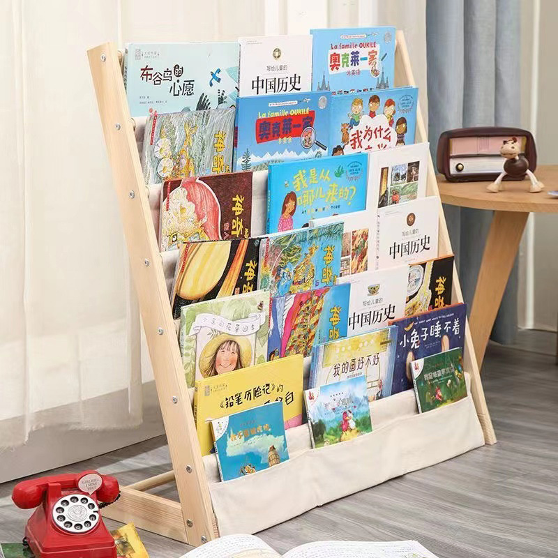 Solid Wood Bookshelf Kidsren's Baby Bookshelf Home Student Kindergarten Storage Simple Floor-standing Storage Rack Picture Book Multi-layer