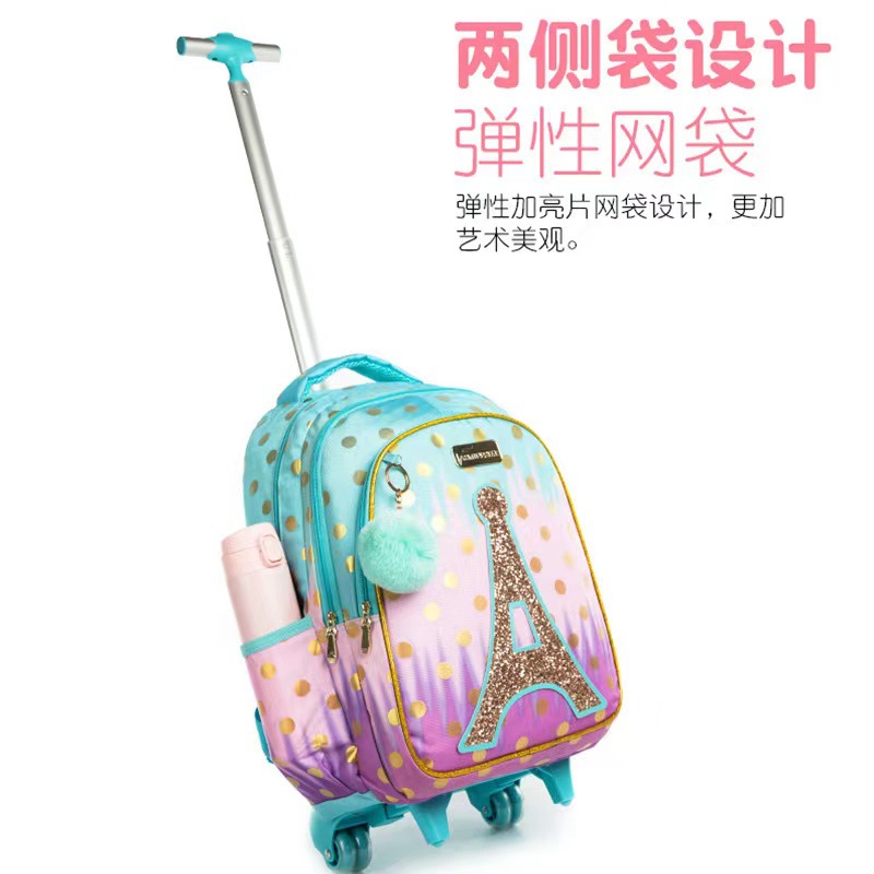 Sequin Tower Series 18-inch Primary School Student Trolley Schoolbag Three-piece Set Load-reducing Breathable Backpack for Boys and Girls