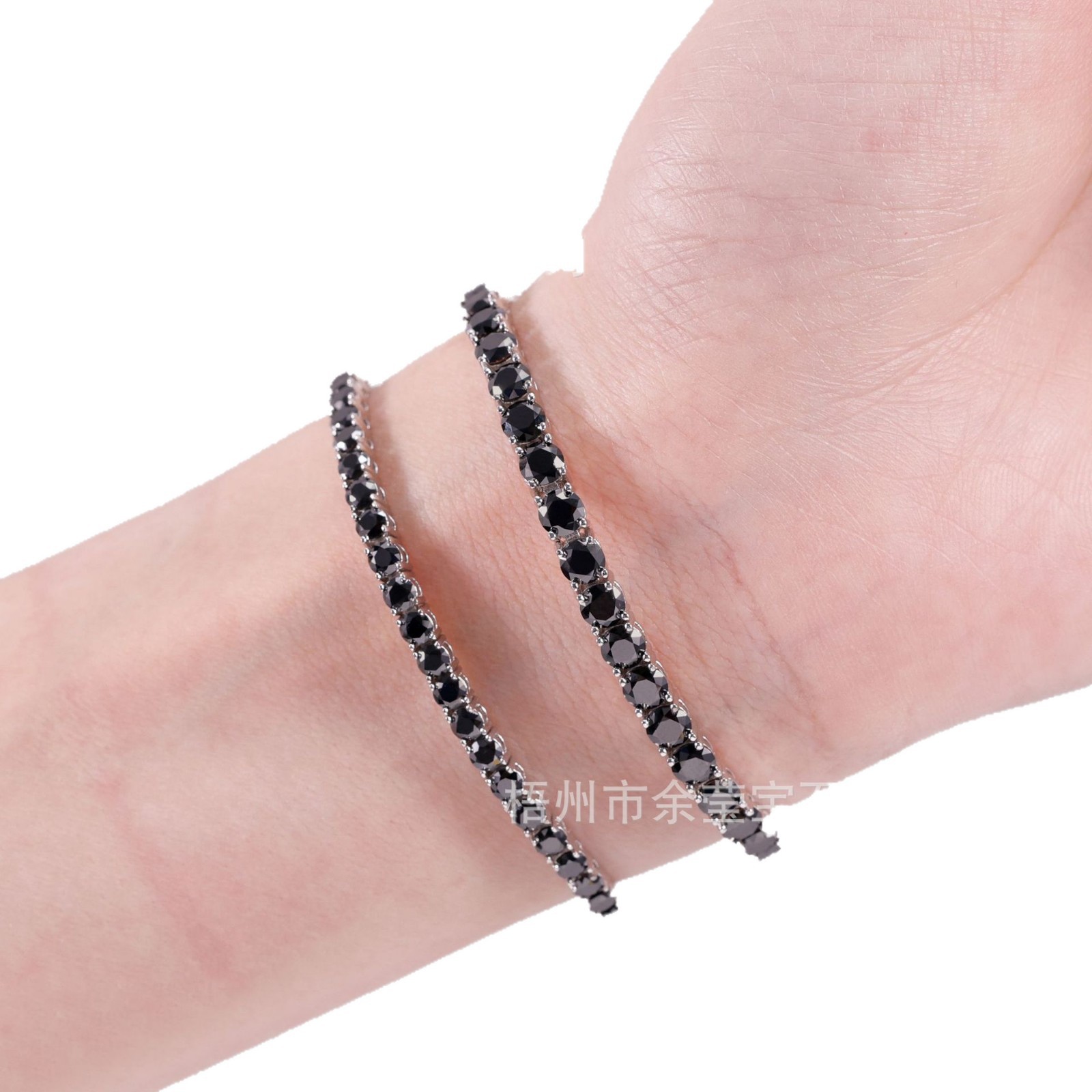 Hip-Hop Style 2Mm-6.5Mm Black Tennis Chain S925 Silver Inlaid with Moissanite Cross-Border Popular Fashion Personalized Bracelet