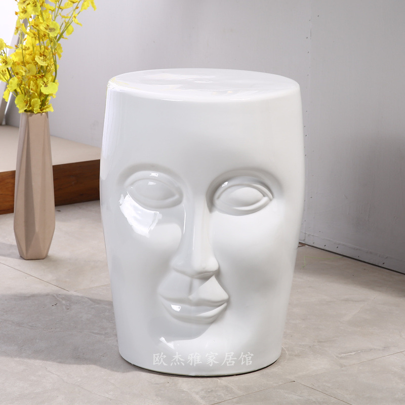 Cool Booth Human Face Porcelain Stool Ceramic Stool Drum Stool Porcelain Pier American Style Chinese Model Room Soft Decoration Ornaments