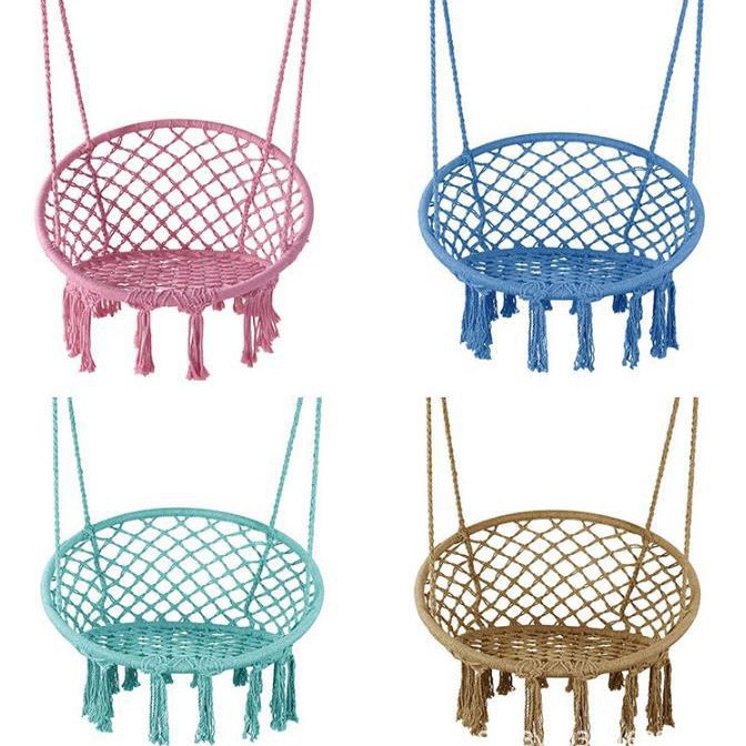 Wholesale Ins Scandinavian Style Internet Celebrity Hanging Basket Outdoor Cotton Rope Hanging Chair Balcony Cradle Chair Indoor B&B Tassel Swing