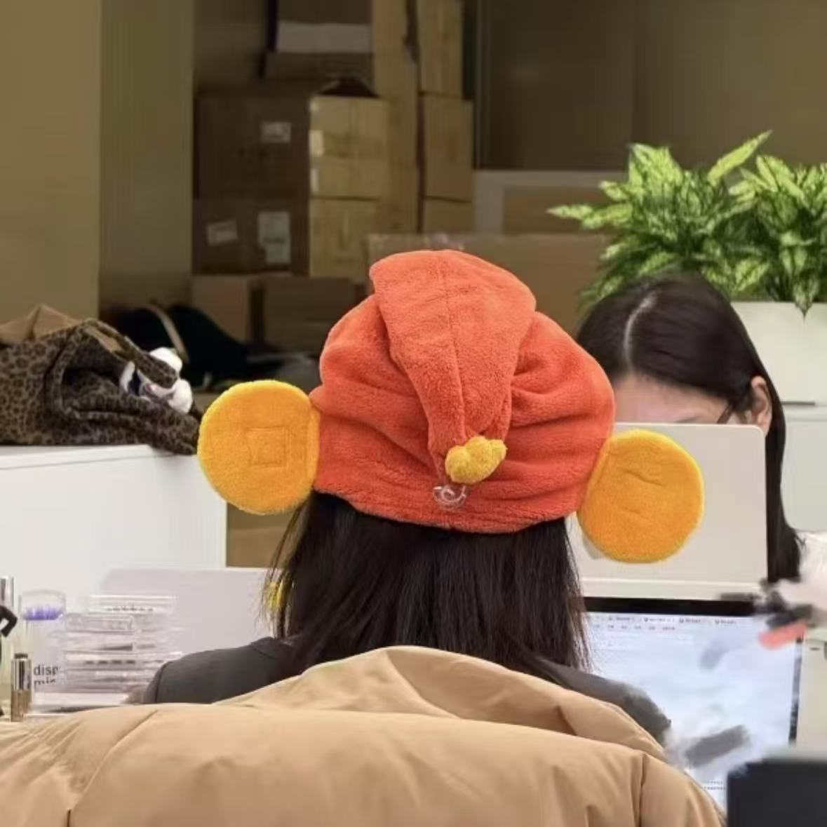 God of Wealth Yuanbao Dry Hair Cap Cartoon Hair Shower Cap Cute Headband Thickened Water Absorbent Quick-drying Pullover Hair Cap New Style