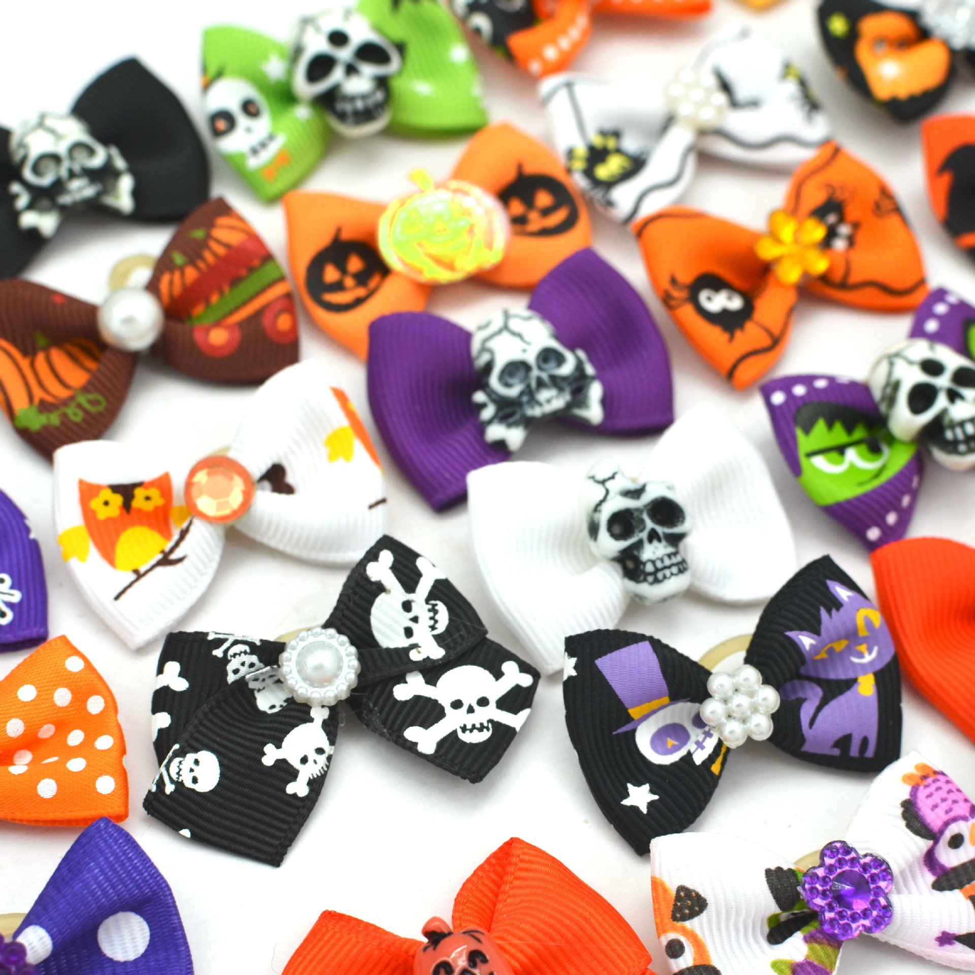 Cross-border Hot Sale Halloween Ghost Festival Pet Head Flower Rubber Tendon Clip Cute Pet Bow Headwear Bow Tie in stock