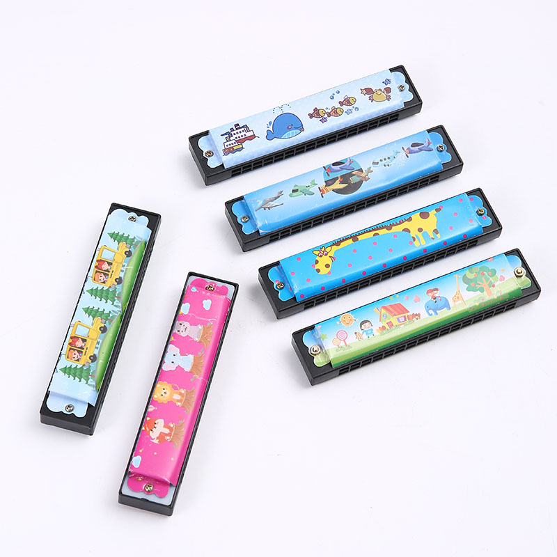 Factory tin harmonica 16 holes children's preschool musical instruments cartoon double-row organ metal toys cross-border wholesale
