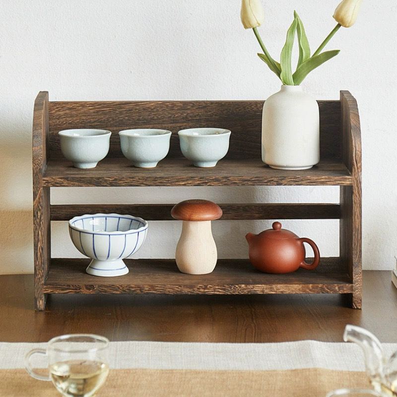 Стеллаж из массива дерева, настольный стеллаж для чайного набора и чашек