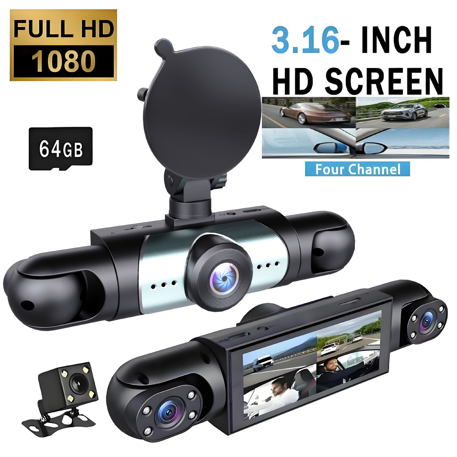 Four-Lens Monitoring Driving Recorder Hd 1080P Car Front, Left and Right Car Rear with Reversing Image