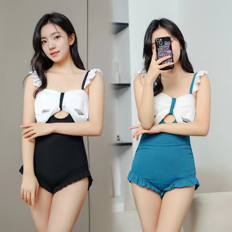 New Parent-child Swimwear Women's One-piece Ruffled Girl Princess Cute Bow Vacation Seaside Mother-daughter Swimwear