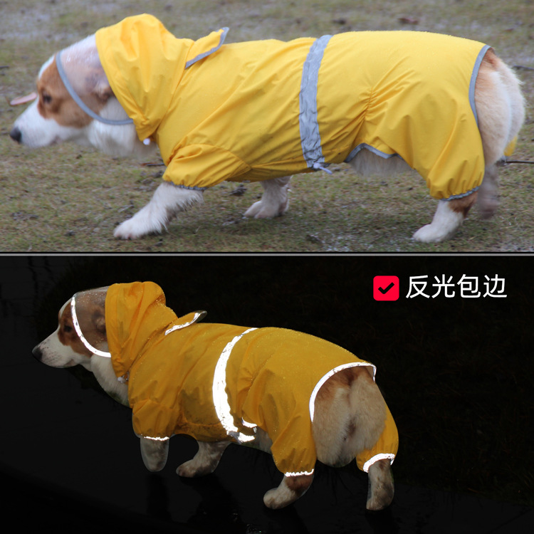 pet it rainy day corgi clothes short reflective dog raincoat all-inclusive small dog pet jumpsuit waterproof