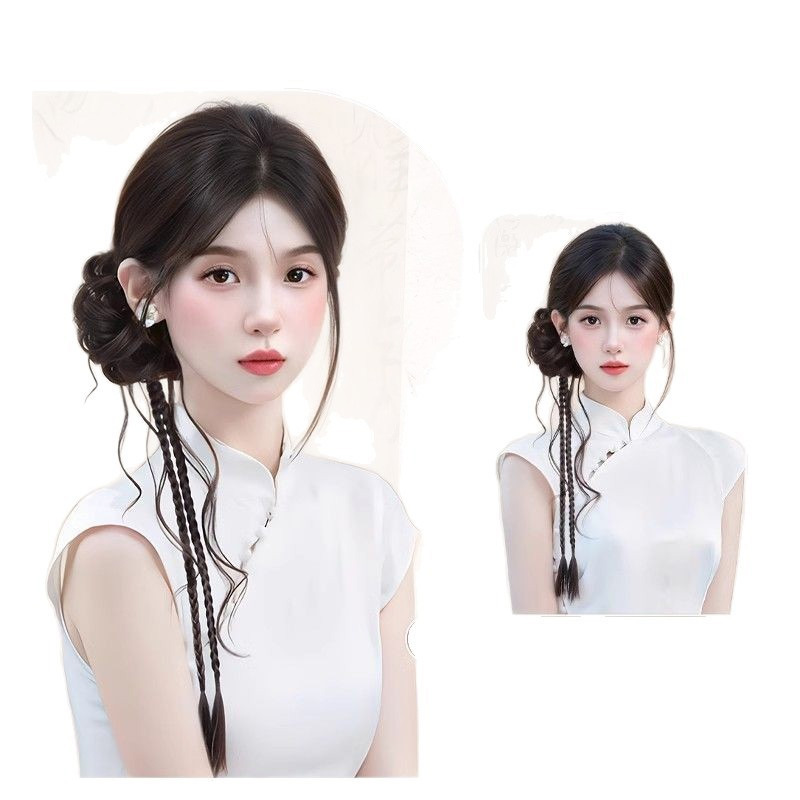 Ancient Style Side-Tied Dragon Whisker Bun Wig Hair Tie Hanfu Updo Cheongsam Bun Wig Braided Boxing Braid