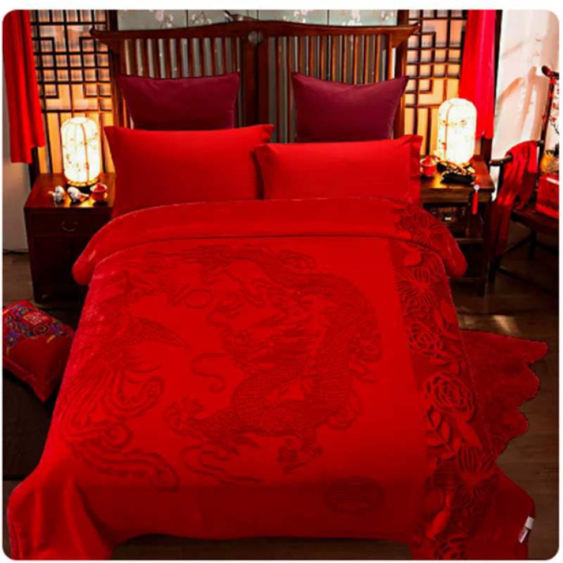 Happy Word Cloud Blanket Wedding Blanket Wedding Big Red Blanket Accompanying Wedding Happy Quilt Double Layer Thickened Winter Gifts