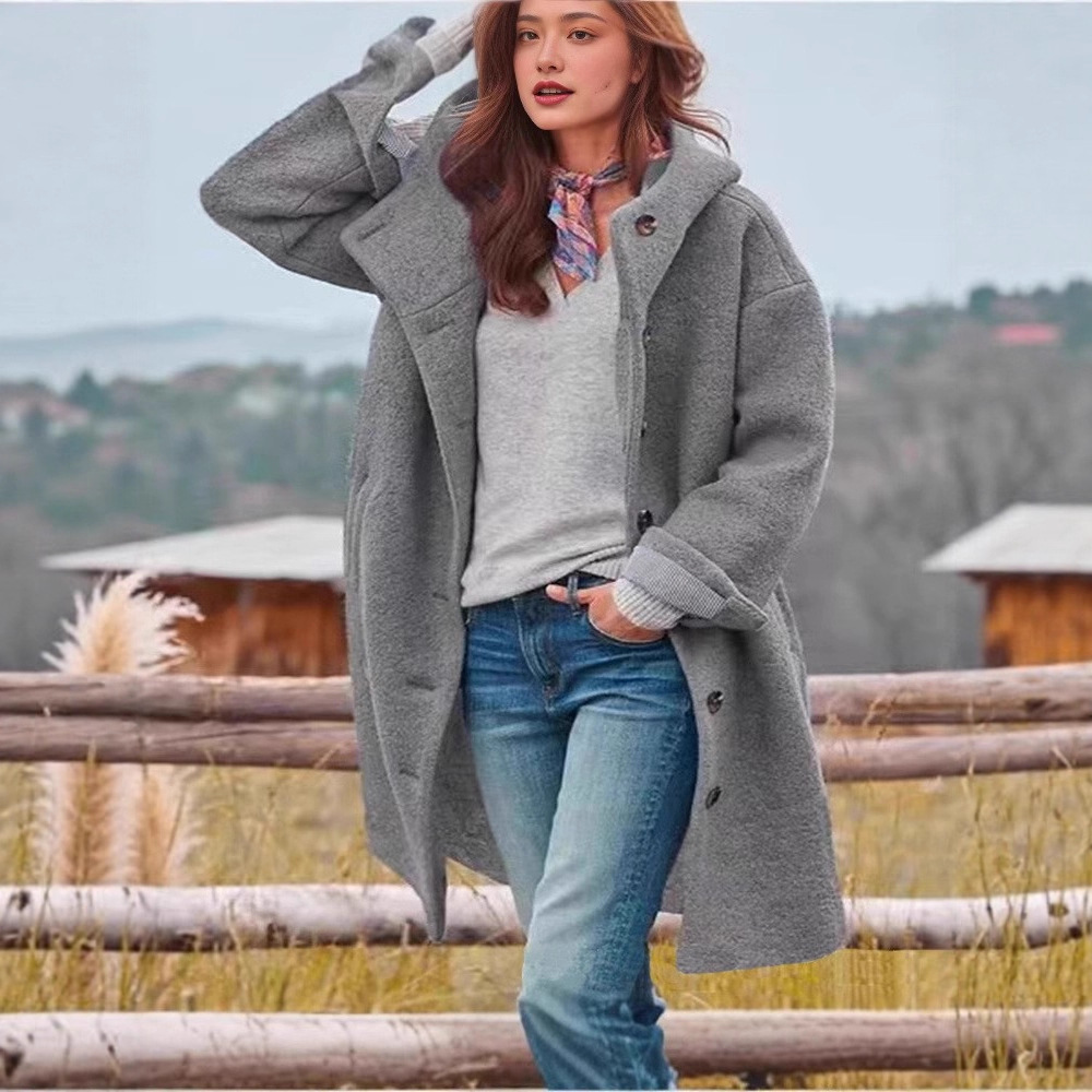 Women's Cross-border in stock European and American Amazon Casual Women's Lapel Coat Multicolor Optional Loose Hooded Women's Windbreaker