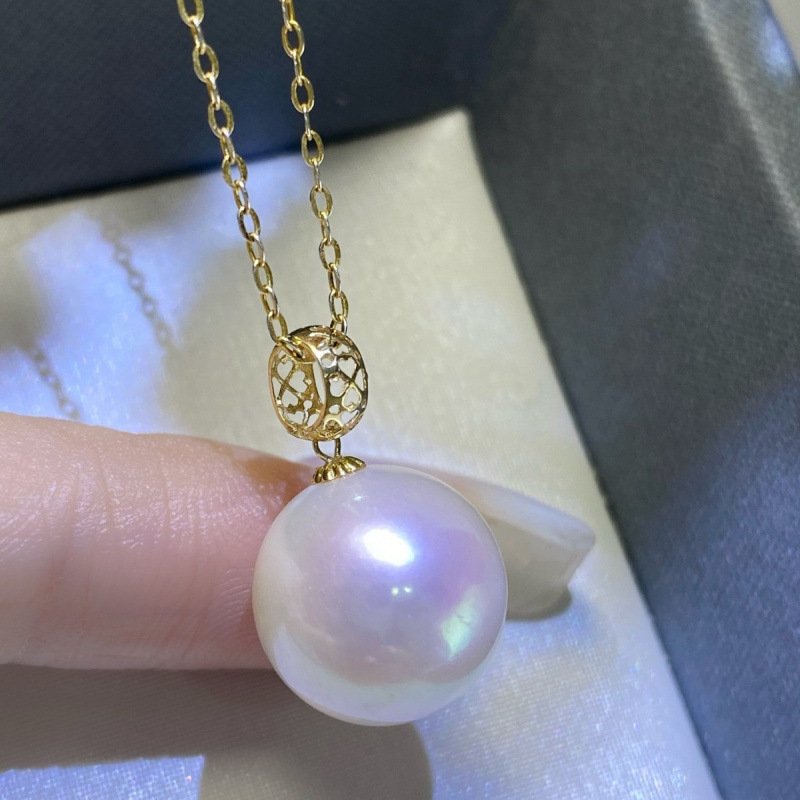 G18K Gold Cut Out Circle Freshwater Pearl Pendant Classic All-Match 12-13mm Edison