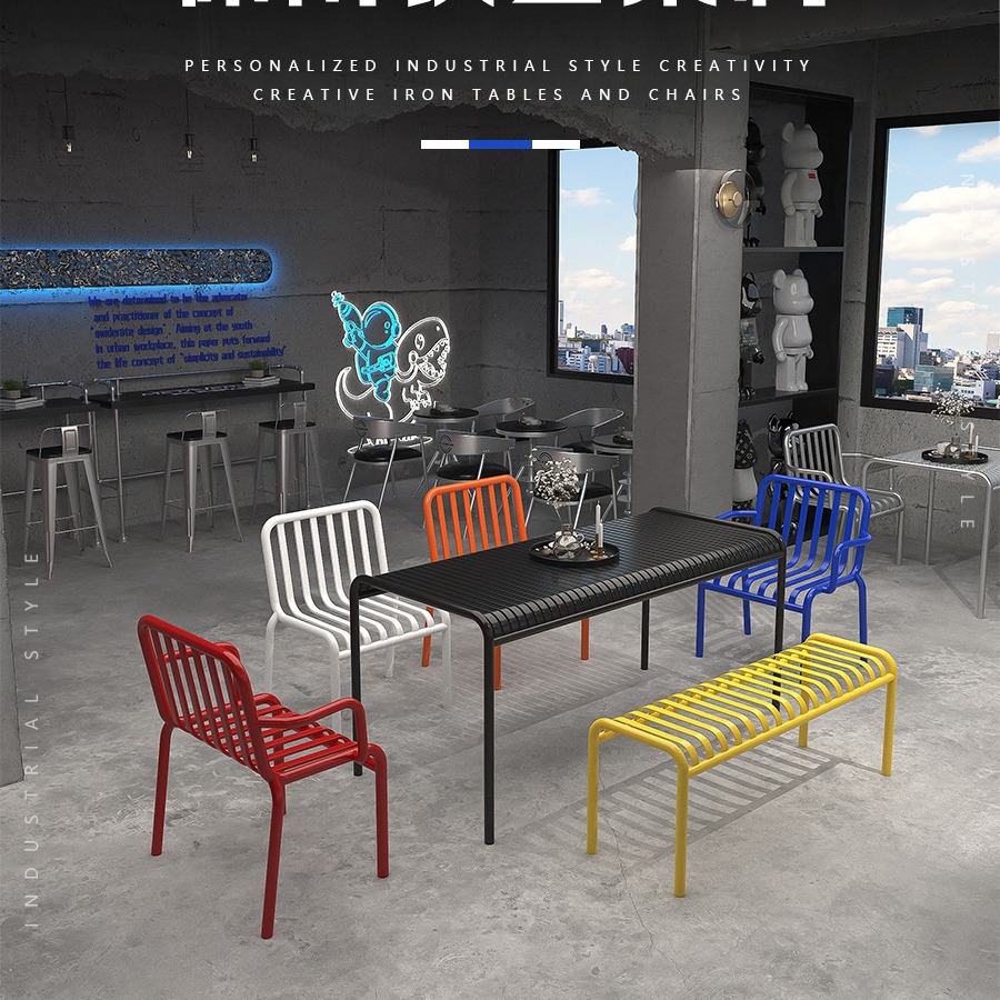 Стол и стулья в индустриальном стиле для уличного кафе, зоны отдыха, балкона, железный комплект столов и стульев