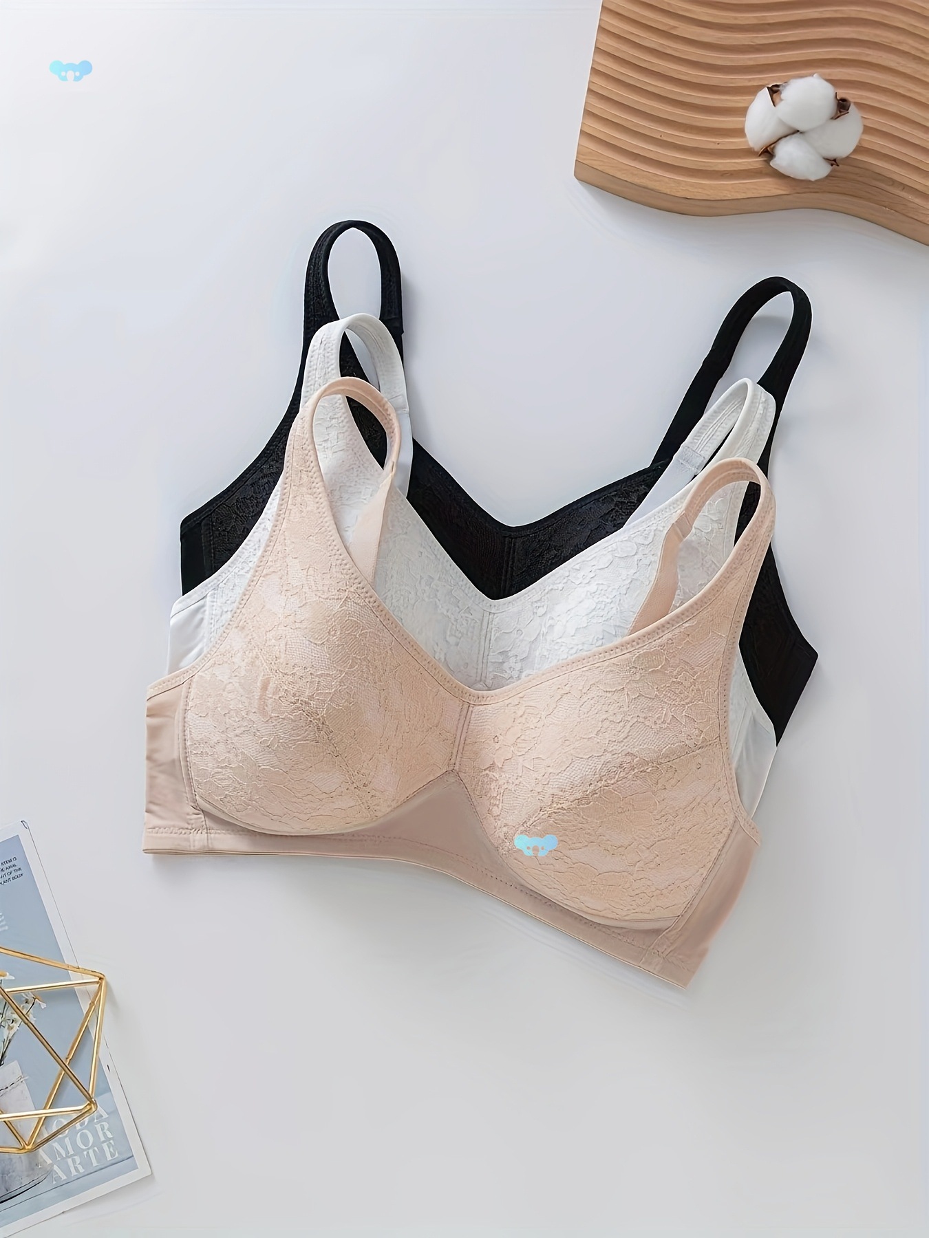 3 шт. женские бюстгальтеры с цветочным кружевом - удобные тонкие