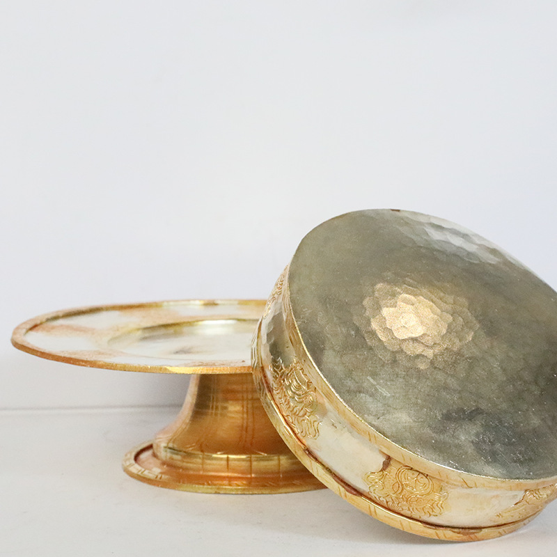 Nepalese Copper Manza Plate Carved Eight Jixiang Luo Xiu Plate Household Xizang Manza Plate with Tray Household Convedor