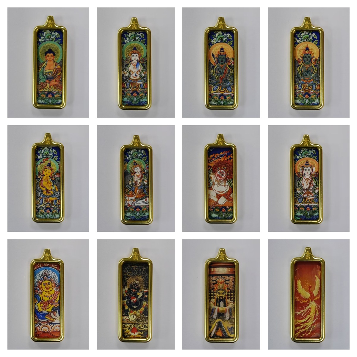 Small square titanium steel thangka painting box hand-painted gold eight patron saint yellow god of wealth Zakiram thangka pendant