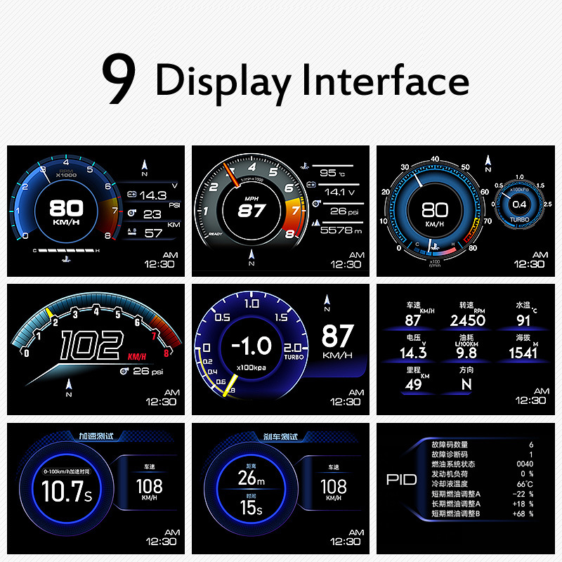 A500 car obd multifunctional LCD meter modified head-up display detector p6 speed water temperature turbine