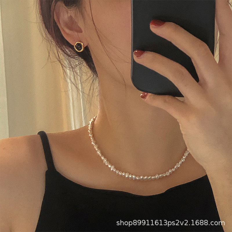 French Baroque Natural Freshwater Pearl Necklace Women's High-end Light Luxury Niche New Explosive Elegant Clavicle Chain
