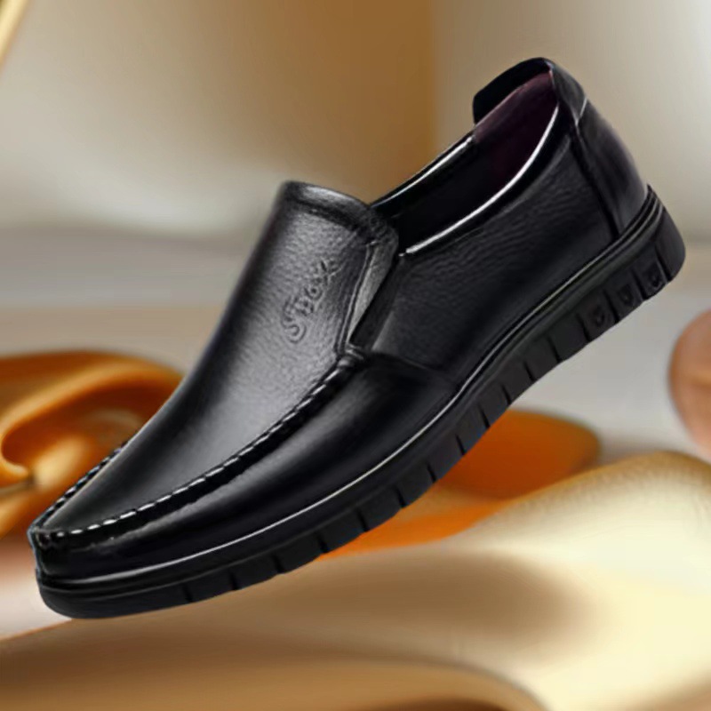 2024 new Joker men's leather shoes soft soft bottom business casual bean shoes work security dad shoes wholesale