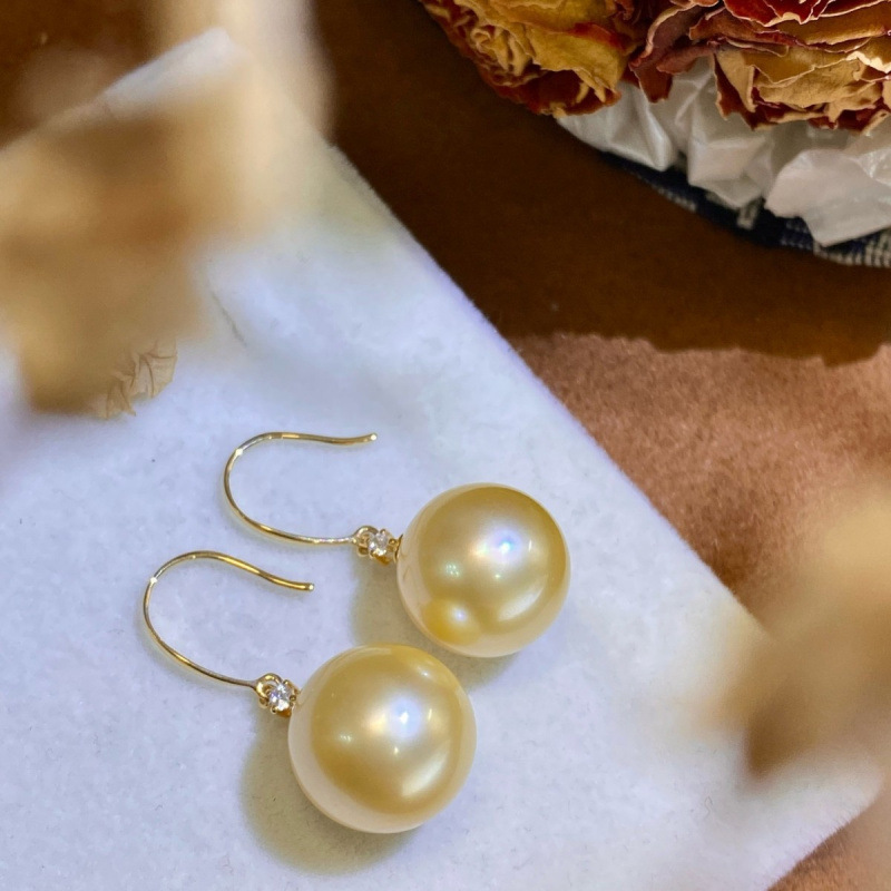 G18K Thick Gold Classic Seawater Pearl Earrings Exquisite Accessible Luxury 11-12mm Seawater South Sea Gold Beads