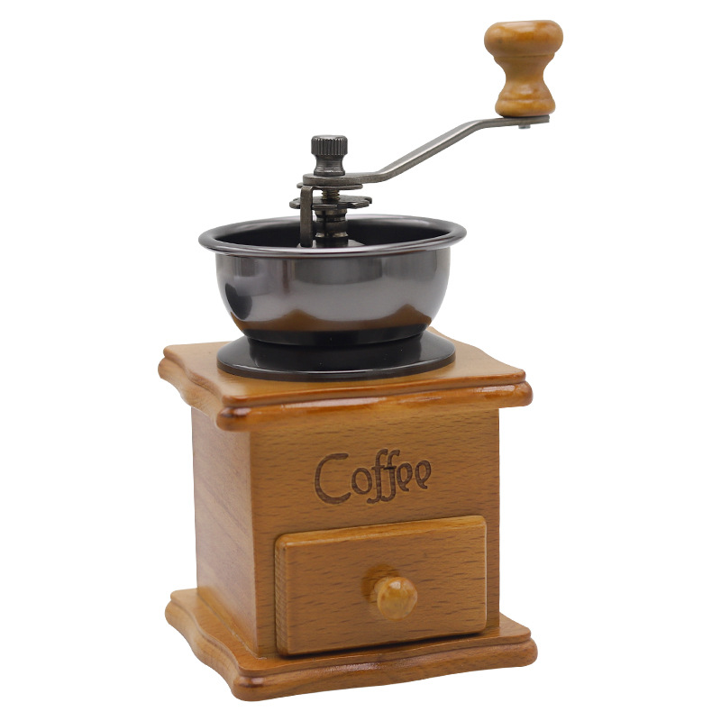 Cross-Border Solid Wood Retro Classic Coffee Powder Machine Manual Coffee Grinding Salt Solid Wood Core Manual Adjustable Bean Machine