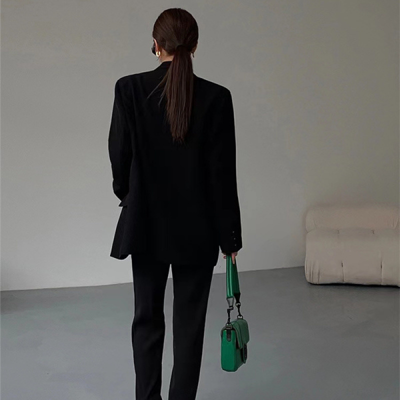 Black Suit Jacket Women's 2024 Autumn New Korean-style Loose Retro Casual Slimming Small Suit All-match