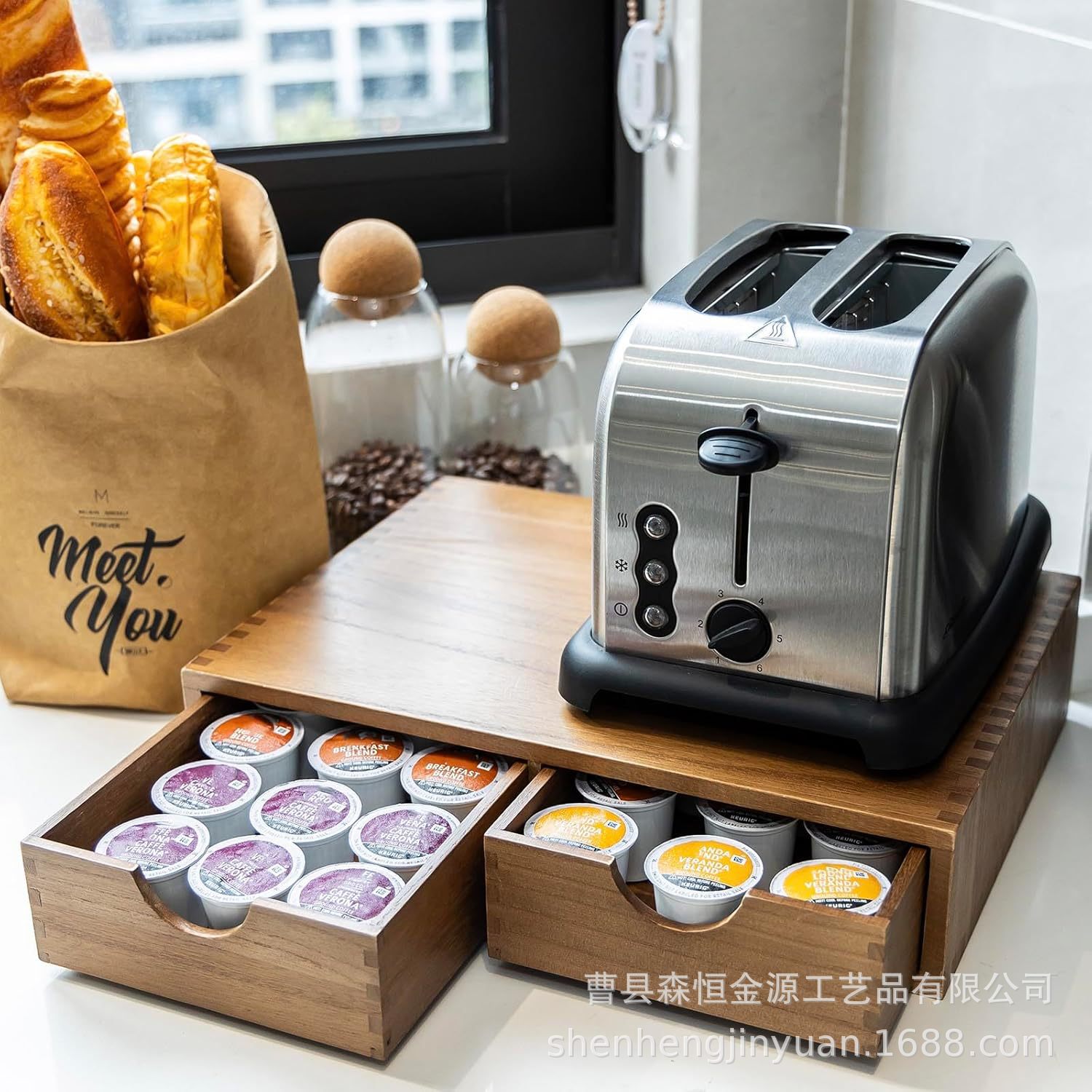 Desktop Coffee Capsule Storage Box Cross-border Tea Room Compartment with Drawer Coffee Machine Base Bracket Storage Box