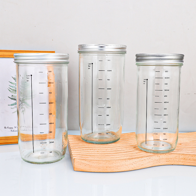 With scale transparent glass tank fermentation tank sealed with lid kitchen grain storage tank food grade packaging mason tank