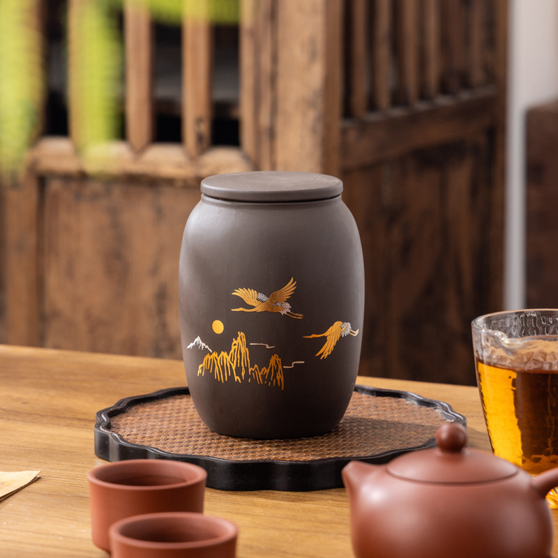 Zisha Ceramic Stoneware Tea Cans Sealed Cans Longjing Black Tea Pu'er Storage Tea Ointment Empty Cans Gift Packaging