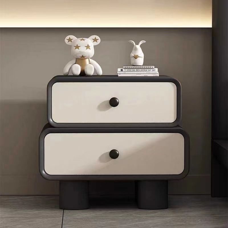 Cream Style Bedside Table Installation-Free Simple Modern Leather Retro Storage Cabinet Solid Wood Home Bedroom Children