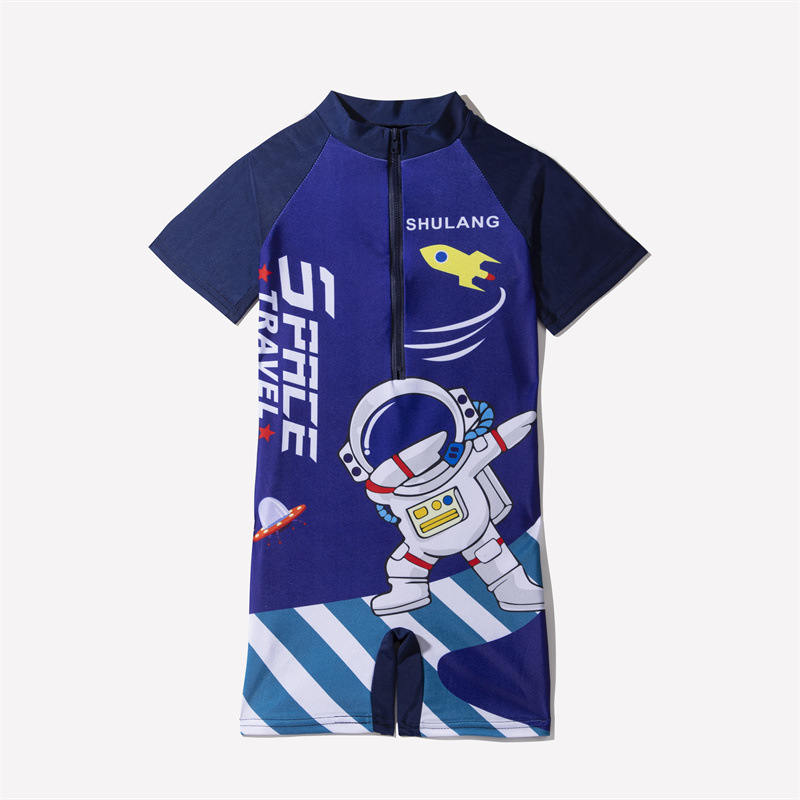 Summer New Children's Swimsuit Boys and Middle-Aged Children One-Piece Swimsuit Cartoon Suit Beach Seaside Swimming Cap Swimsuit