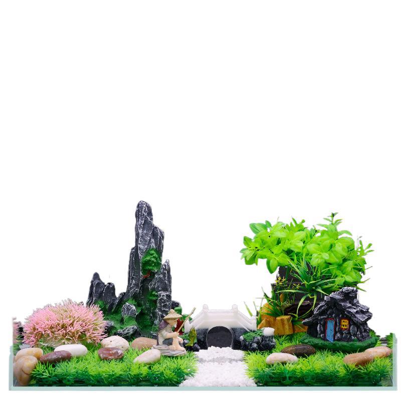 A Complete Set of Rockery Ornaments, Simulated Aquatic Plants, Submersible Internet Celebrity Interior Decoration Set, Bottom Sand