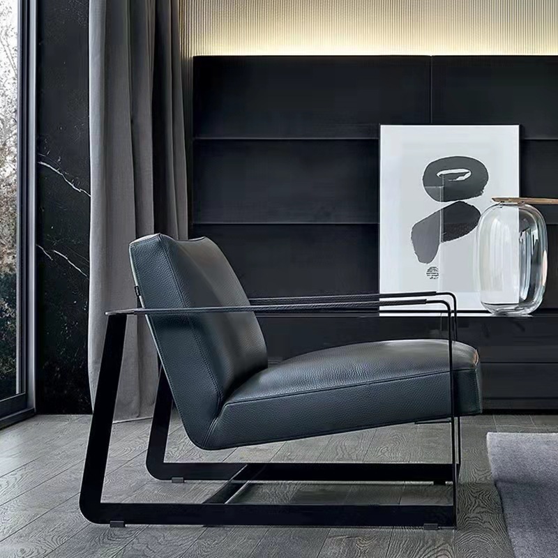 Nordic Light luxury leather chair negotiation leisure recliner living room balcony bedroom designer model room single sofa chair