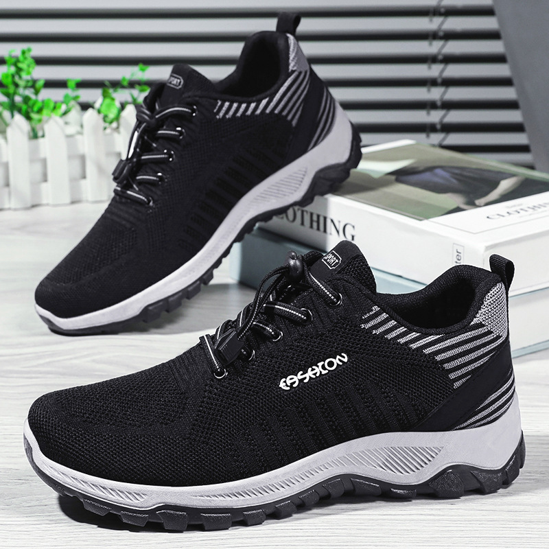 Men's Walking Shoes, Soft-Soled Fly-Knit Sneakers, 2025 Autumn New Style Single Shoes, Comfortable Korean Style Breathable Casual Mesh Shoes