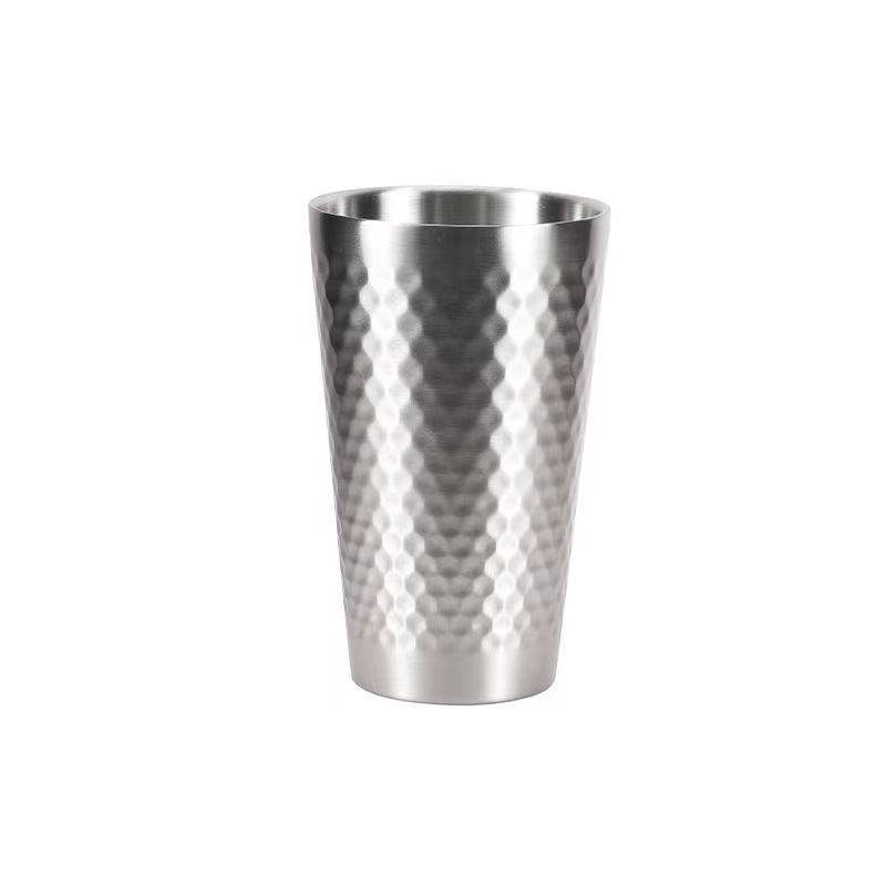304 stainless steel hammer pattern Cup double-layer Cup Korean Cup heat insulation Cup gold-plated cup ins style barbecue shop Cup diamond pattern
