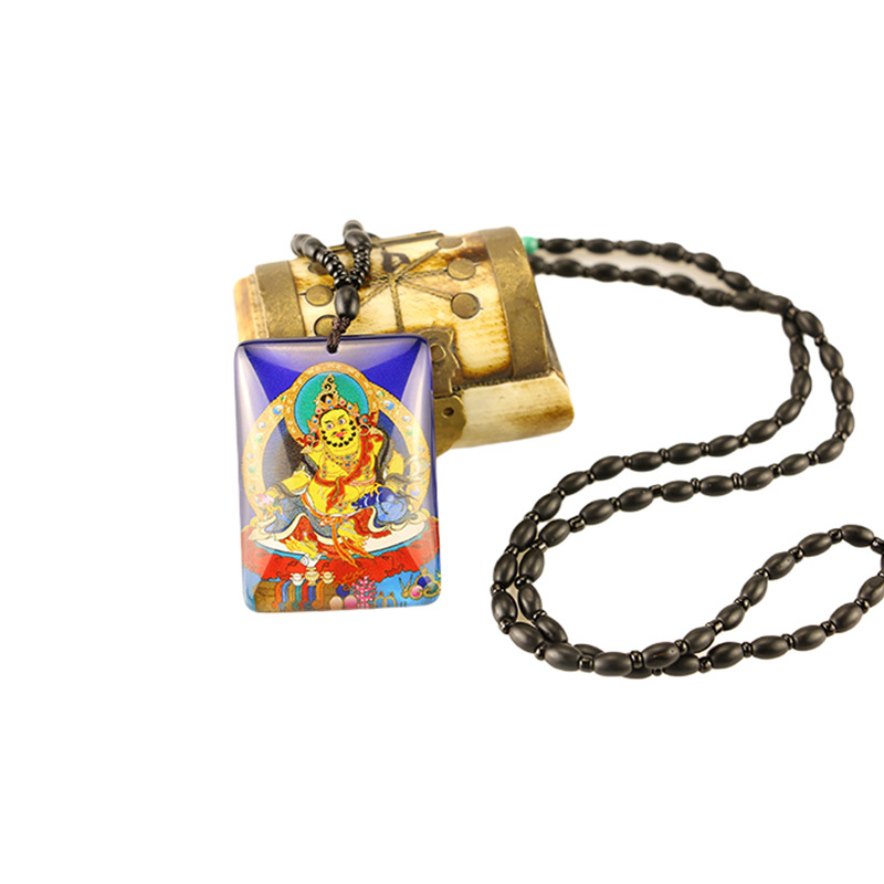 New Thangka Necklace Hand-Painted Green Tara White Tara Yellow God of Wealth Crystal Inside Painted Buddha Pendant Wholesale