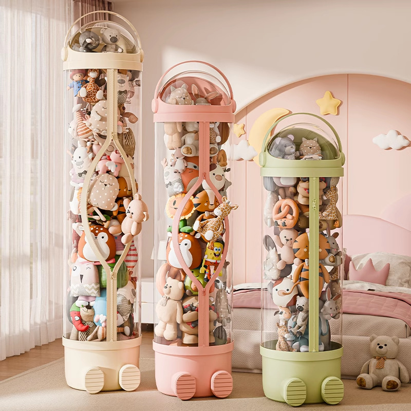 Прозрачный бочонок для хранения кукол, корзина для игрушек с молнией