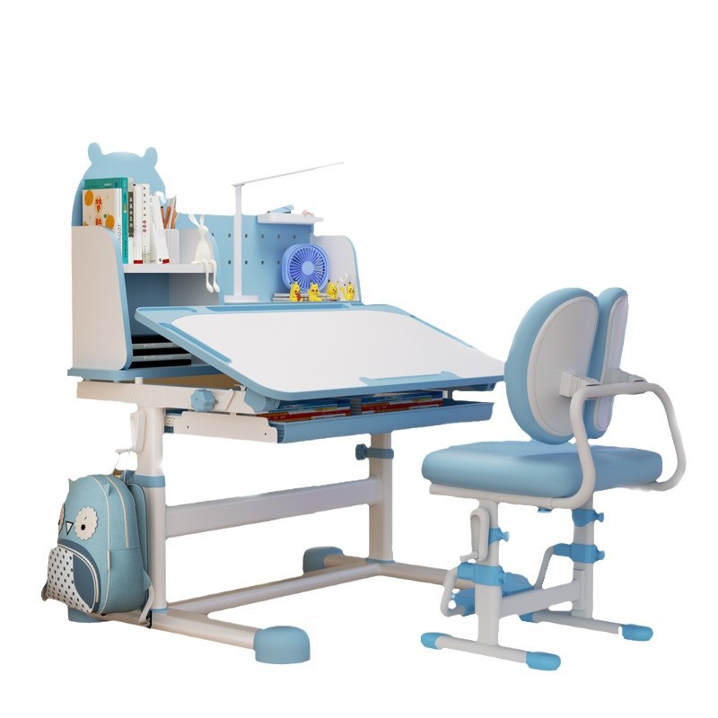 2024 New Cross-border Hand-Rocked Children's Learning Desk and Chair with Lamp Learning Writing Desk Sitting Posture Correction Desk and Chair suit
