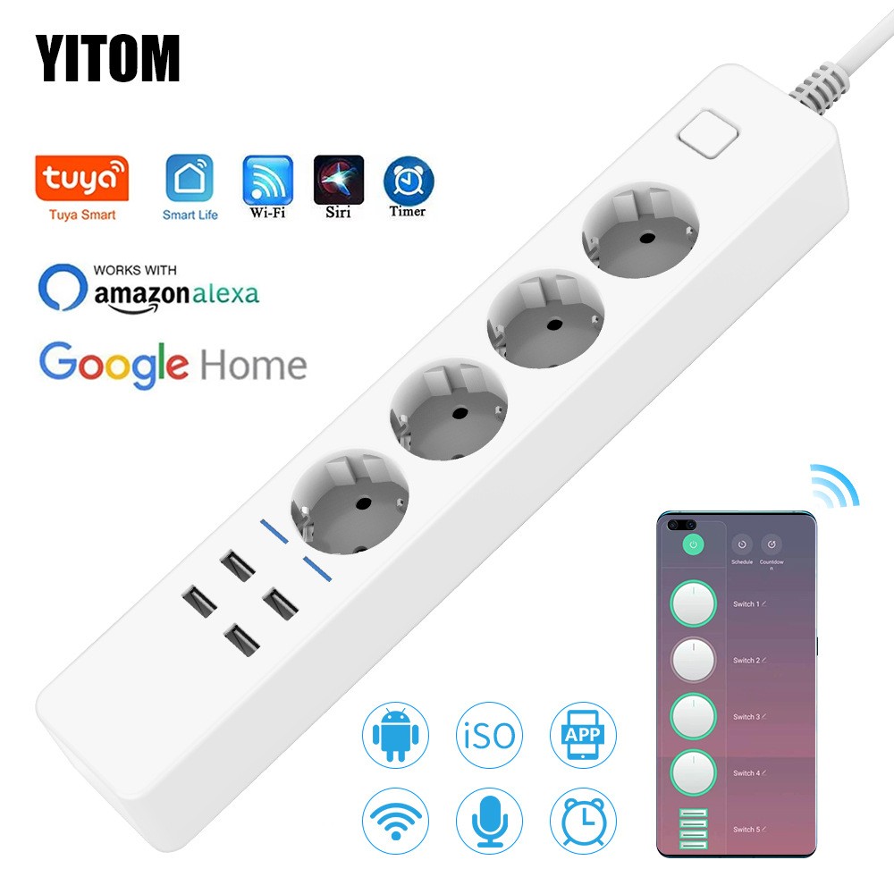 European Standard Round Hole Graffiti Wifi Smart Plug-In Timing Switch Socket Graffiti Smart USB Charging Sub-Control Plug-In