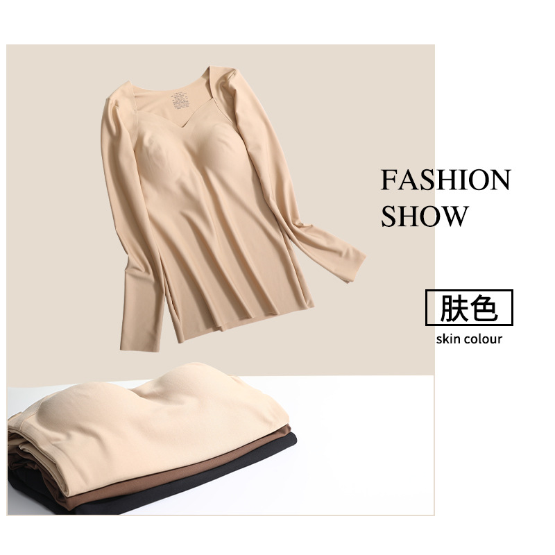 Autumn and Winter thermal underwear hyaluronic acid skin-beautifying clothes seamless bottoming warm suit with quilt cover wear-free bra autumn clothes