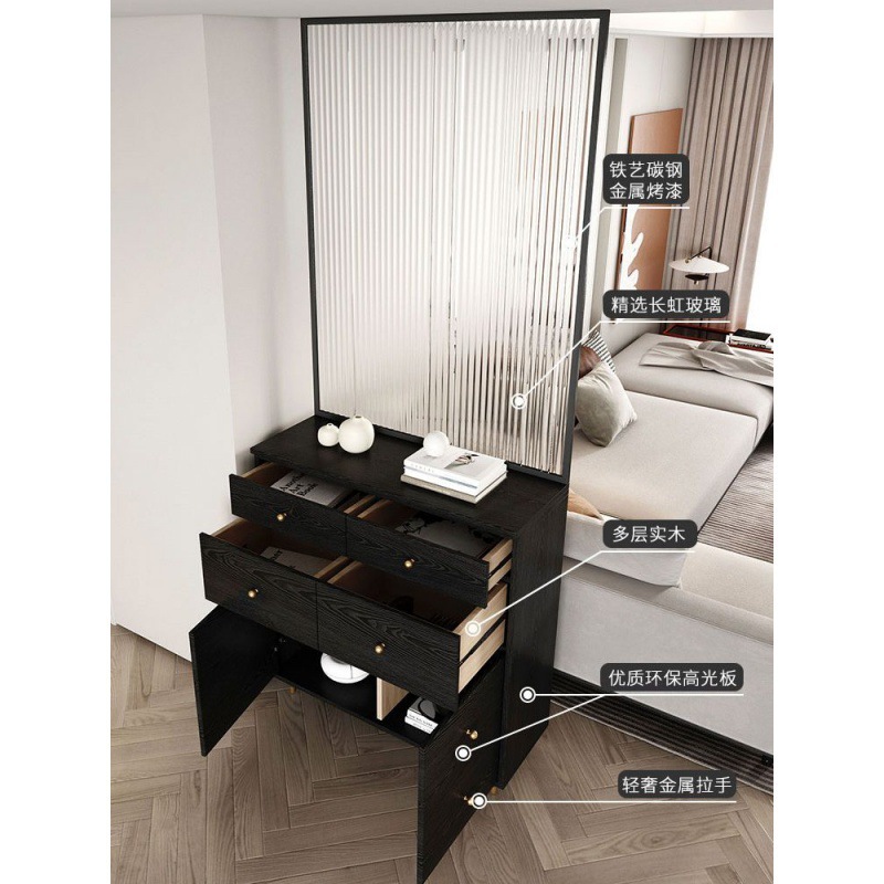 Light Luxury Entrance Door Entrance Cabinet Shoe Cabinet Integrated Household Living Room Changhong Glass Screen Partition Room Cabinet to Top