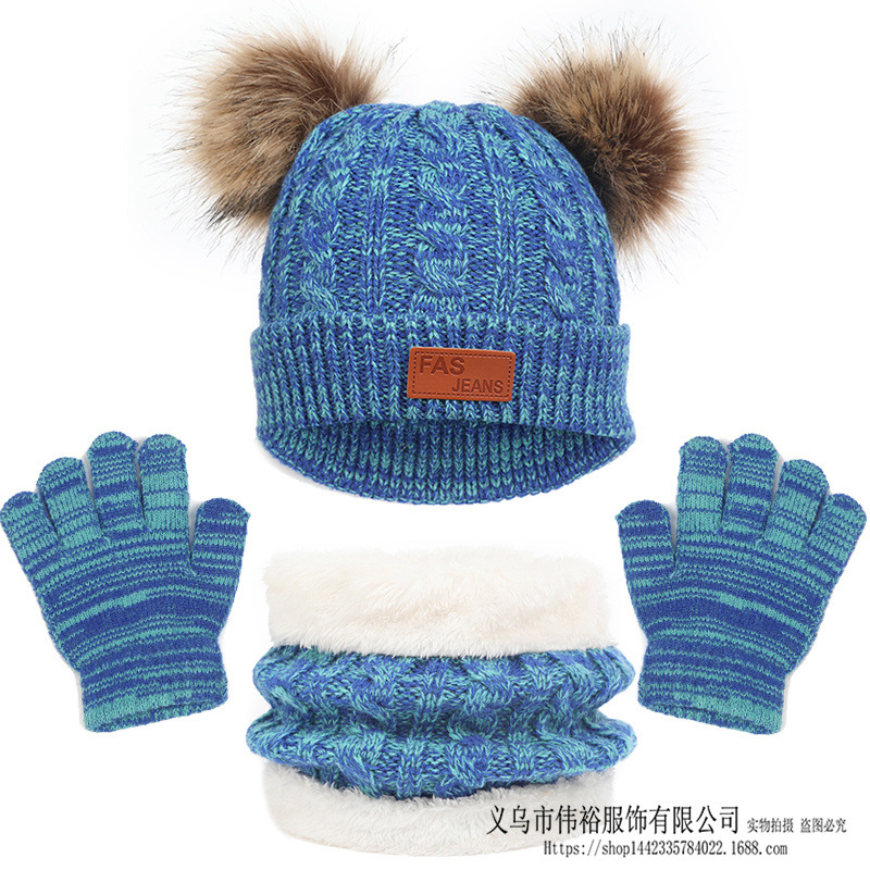 Cross-border new European and American children's hat scarf gloves three-piece set variegated autumn and winter new warm baby hat