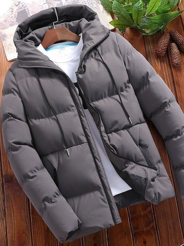AliExpress cross-border autumn and winter cotton-padded coat men's hooded thickened cotton-padded coat solid color plus size men's casual cotton-padded jacket